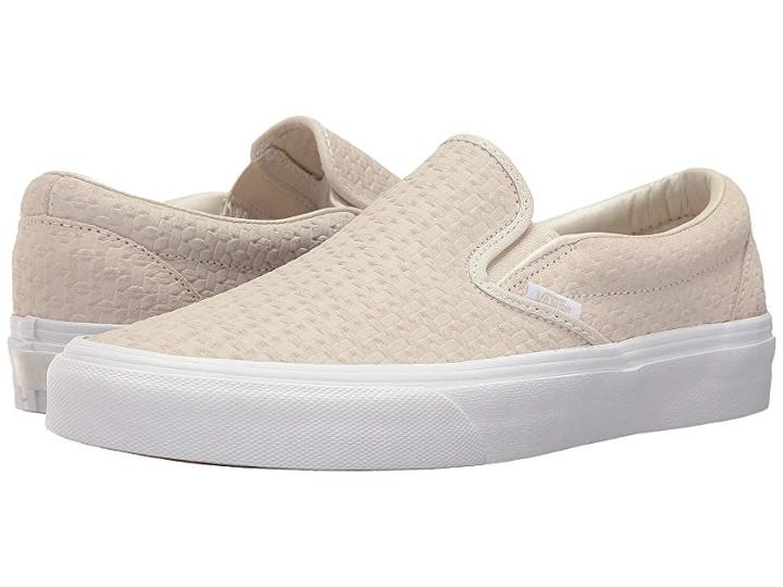 Vans Classic Slip-ontm ((suede Embossed Weave) Birch/true White) Skate Shoes