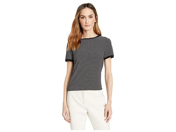 Anne Klein Printed Ity Button Back Top (anne Black/bolshoi Grey) Women's Clothing