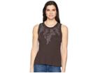 Lucky Brand Embroidered Leaf Tank Top (lucky Black) Women's Clothing