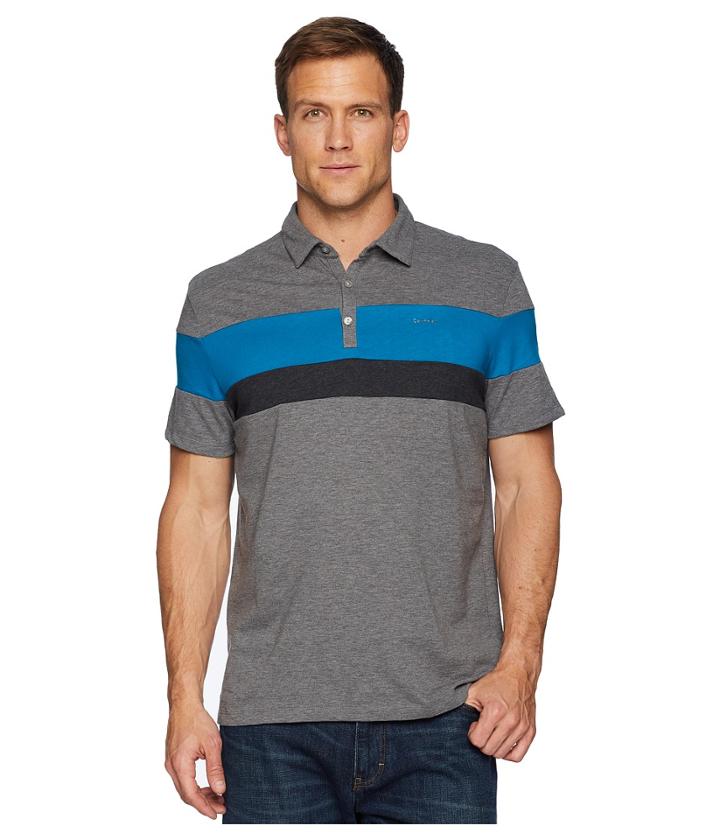 Calvin Klein Liquid Touch Tricolor Blocked Polo (medium Grey Heather Combo) Men's Clothing