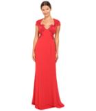 Marchesa Notte Column Gown W/ Beaded Appliques (red) Women's Dress