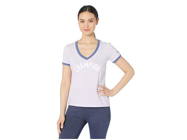 Champion Heritage V-neck Ringer Tee (pale Violet Rose/white) Women's Clothing