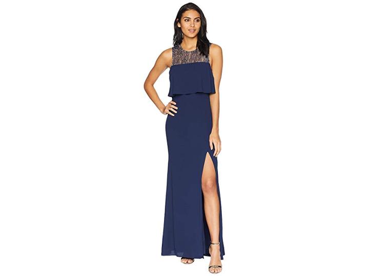 Bcbgmaxazria Cascading Back Ruffle Pop Over Top Long (dark Navy) Women's Clothing