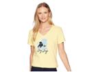 Life Is Good Adirondack Dog Crusher Vee (happy Yellow) Women's T Shirt