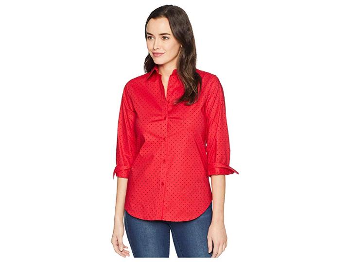 Lauren Ralph Lauren No-iron Button Down Shirt (crimson/navy) Women's Clothing
