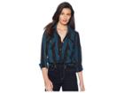 Rvca Arch Fleece Button-up Flannel Top (blue Crest) Women's Sweatshirt