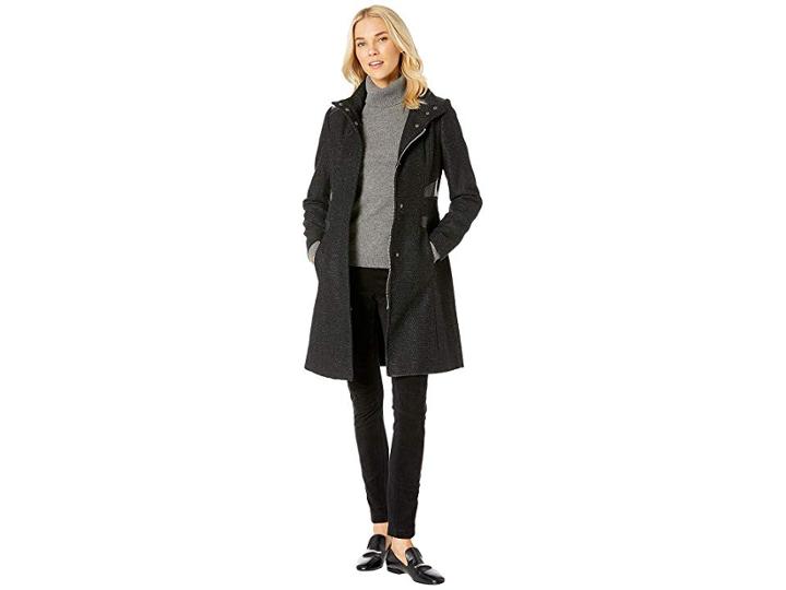 Via Spiga Herringbone Wool (black Herringbone) Women's Coat