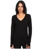 Michael Stars Cotton Lycra Long Sleeve Vee Neck W/ Thumbholes (black) Women's Clothing
