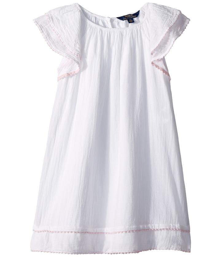 Polo Ralph Lauren Kids Cotton Flutter-sleeve Dress (little Kids) (white) Girl's Dress
