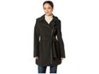 Via Spiga Asymmetrical Belted Softshell With Leopard Lining (black) Women's Coat