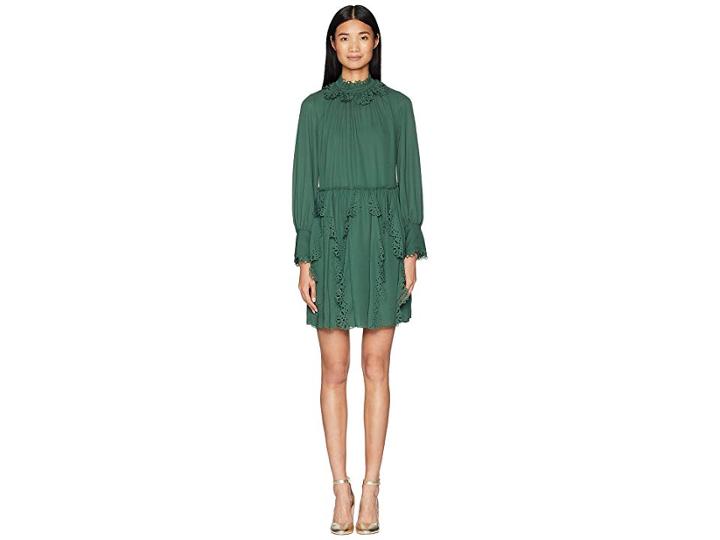 See By Chloe Laser Cut Eyelet Dress (deep Green Marble) Women's Dress