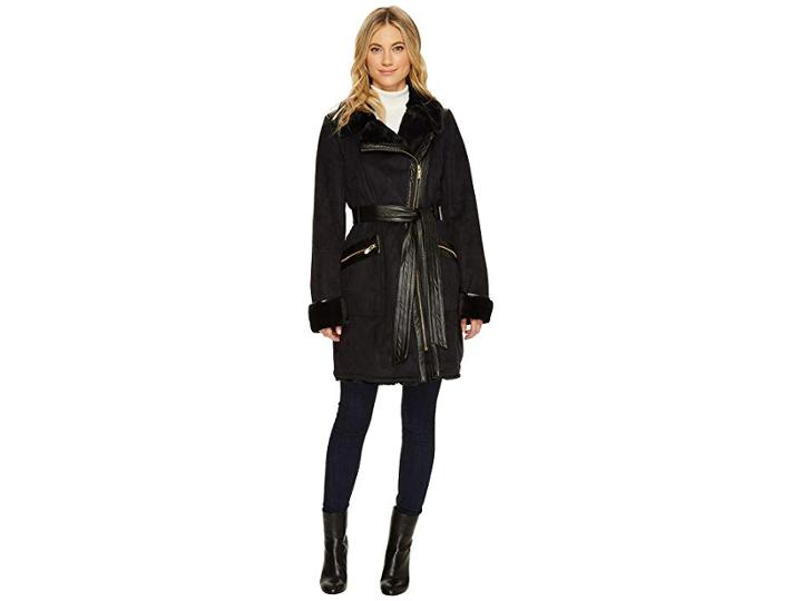 Via Spiga Faux Shearling (black) Women's Coat