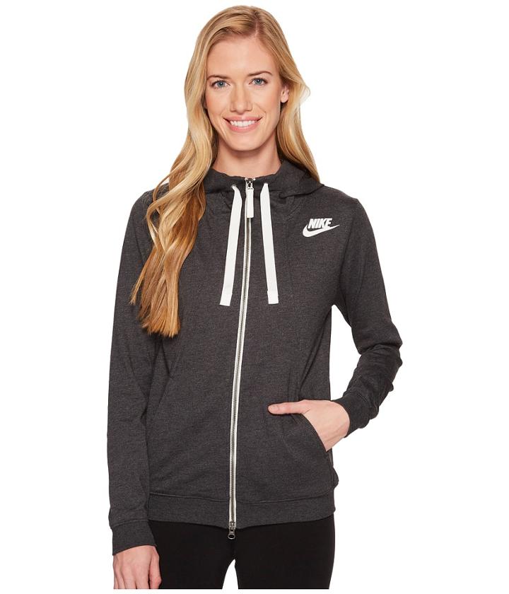 Nike Sportswear Gym Classic Full Zip Hoodie (black Heather/sail) Women's Sweatshirt