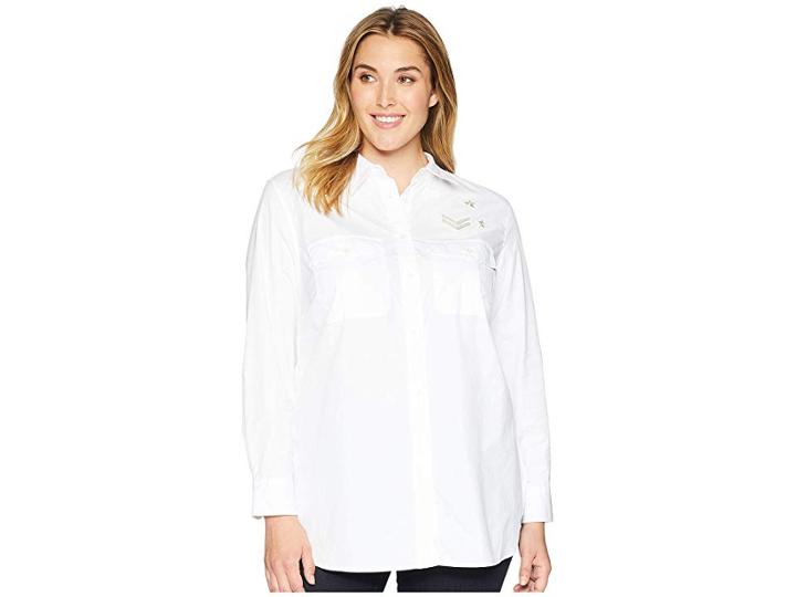 Lauren Ralph Lauren Plus Size Bullion-patch Poplin Shirt (white) Women's Clothing
