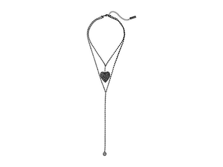 Steve Madden Jeweled Caviar Heart 2 Layer Lariat Necklace (white/gunmetal-tone) Necklace