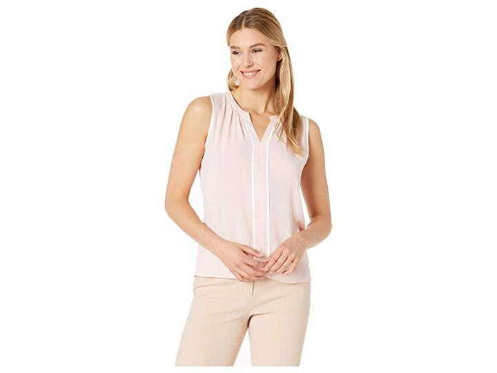 Calvin Klein Split V Sleeveless Top (rose/white) Women's Clothing