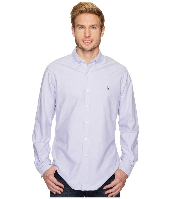 Polo Ralph Lauren Oxford Long Sleeve Sport Shirt (grape/white) Men's Clothing