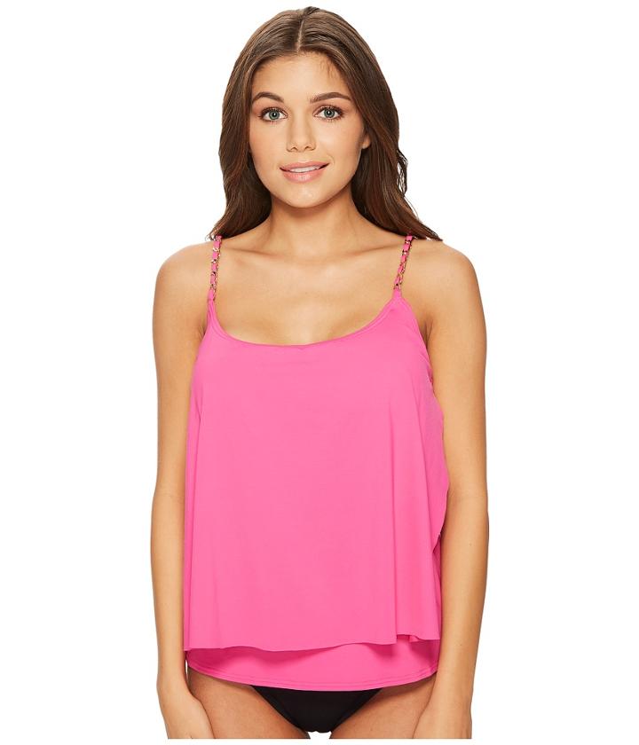Michael Michael Kors Safari Solids Layed Tankini Top W/ Chain Detail Removable Soft Cups (ultra Pink) Women's Swimwear