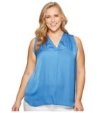 Vince Camuto Specialty Size Plus Size Sleeveless V-neck Rumple Blouse (blue Aura) Women's Blouse