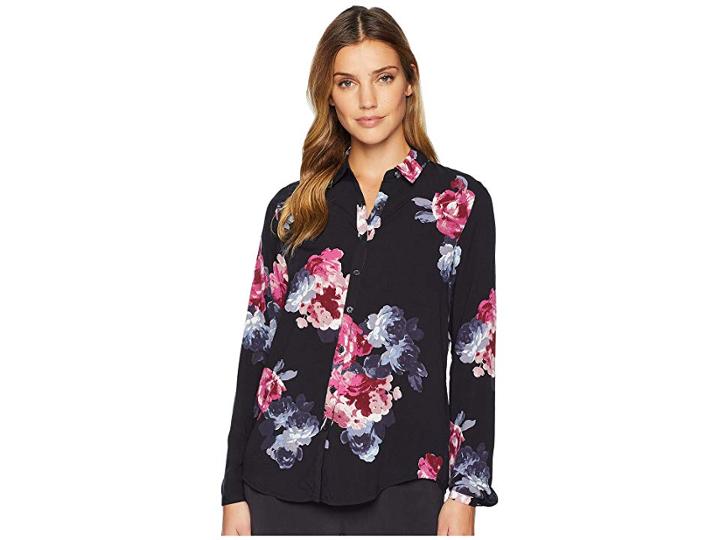 Joules Elvina Soft Woven Printed Blouse (black Winter Floral) Women's Blouse