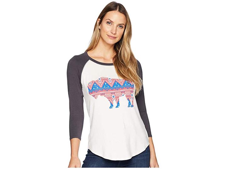 Wrangler Long Sleeve Baseball Tee Shirt Print (navy/white) Women's Clothing