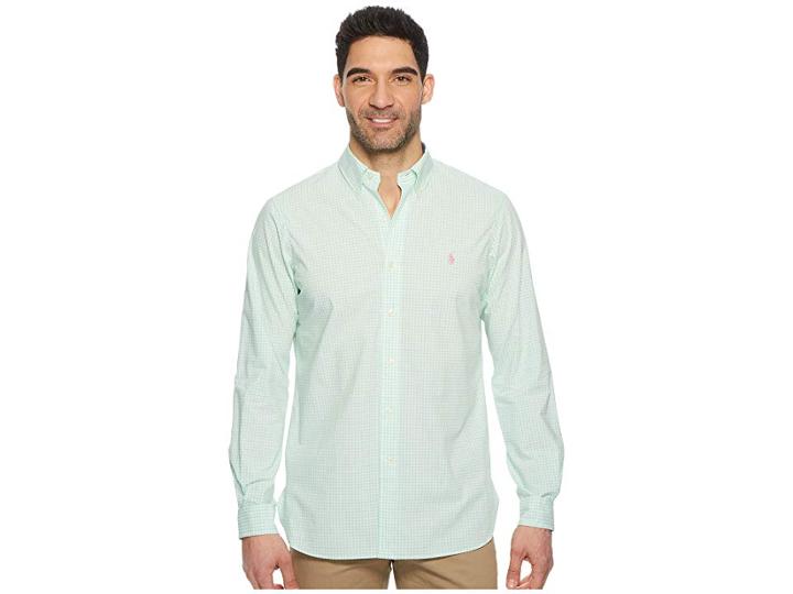 Polo Ralph Lauren Poplin Long Sleeve Sport Shirt (smith Green/white) Men's Clothing