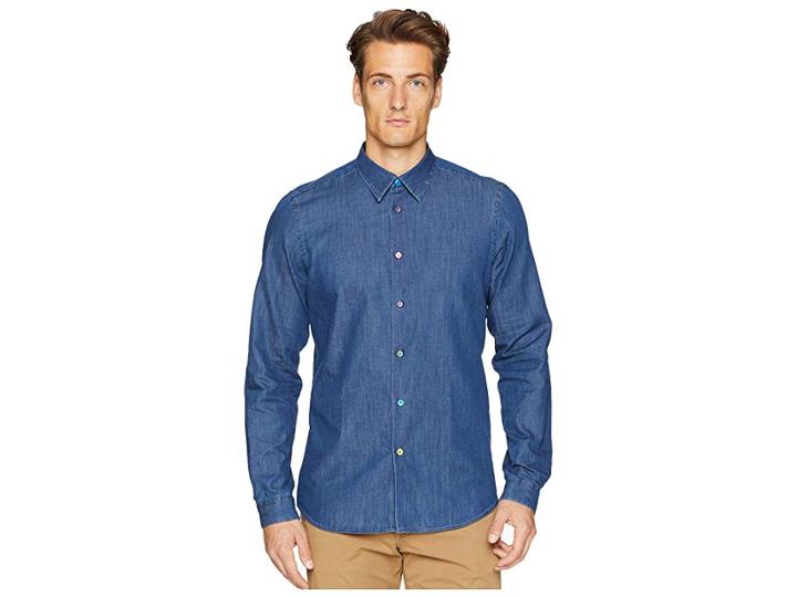 Paul Smith Long Sleeve Chambray Shirt (blue) Men's Clothing