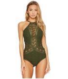 Becca By Rebecca Virtue Color Play High Neck One-piece (bay Leaf) Women's Swimsuits One Piece