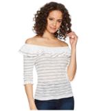 Rebecca Taylor Off Shoulder Skinny Rib Pullover (snow/silver) Women's Short Sleeve Pullover