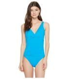 Lauren Ralph Lauren Beach Club Solids Twist Over The Shoulder Underwire One-piece (turquoise Sky) Women's Swimsuits One Piece