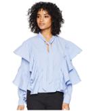 Romeo & Juliet Couture Ribbon Tie Neckline With Exaggerated Sleeves Top (blue/white) Women's Clothing