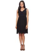 Adrianna Papell Knit Crepe Scalloped Fit Flare (black) Women's Dress