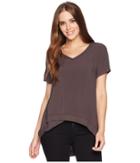 Dylan By True Grit Pure Cotton Asymmetrical Short Sleeve V-neck (carbon) Women's T Shirt