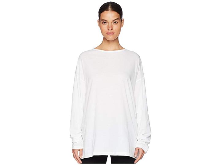 Y's By Yohji Yamamoto Boat Neck Lyocell Long Sleeve Tee (off-white) Women's T Shirt