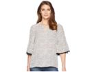 Ivanka Trump Flared Sleeve Printed Blouse With Open Hem (black/ivory) Women's Clothing