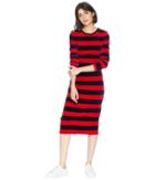 Juicy Couture Track Stretch Velour Striped Fitted Midi Dress (regal Long Stripe) Women's Dress