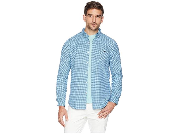 Vineyard Vines Tradewinds Flannel Slim Tucker Shirt (pool Side) Men's Clothing