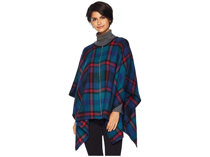 Steve Madden Tartan Plaid Woven Zip Cape (teal) Women's Clothing