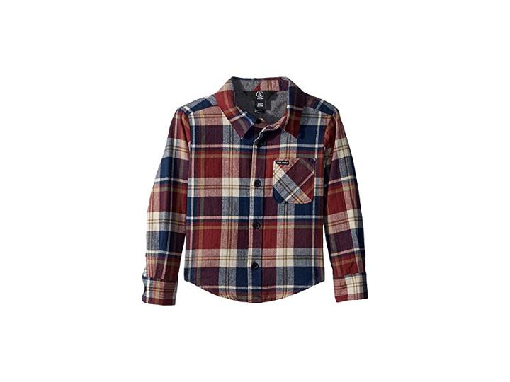 Volcom Kids Caden Plaid Long Sleeve Flannel Shirt (toddler/little Kids) (melindigo) Boy's Long Sleeve Button Up