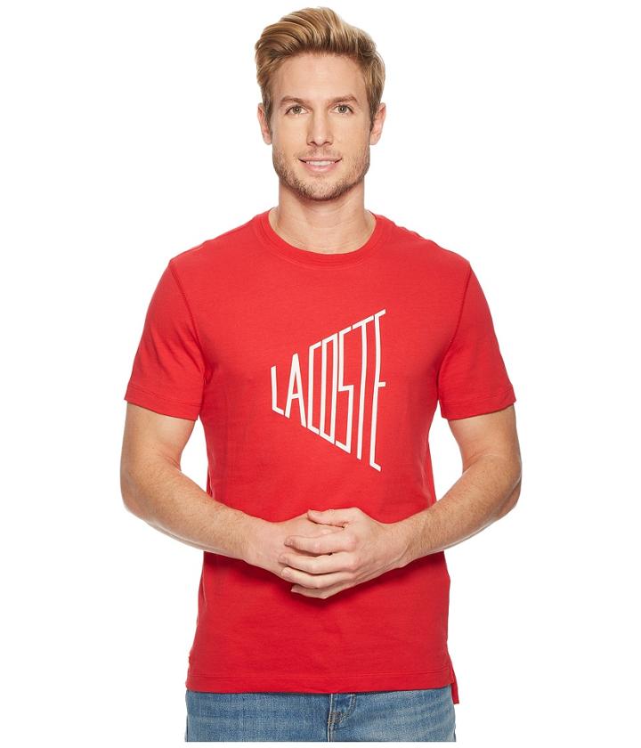 Lacoste Short Sleeve Wordplay Jersey Regular (toreador/flour) Men's Short Sleeve Pullover