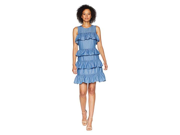 Michael Michael Kors Flounce Dress (light Cadet Wash) Women's Dress