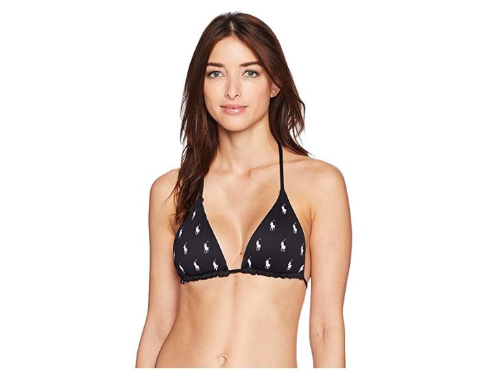 Polo Ralph Lauren Pony Icon Stripe Mix Reversible Tall Triangle Bikini Top (black/white) Women's Swimwear