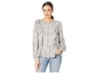 Two By Vince Camuto Long Sleeve Melange Twill Plaid Ruffle Front Blouse (grey Heather) Women's Blouse