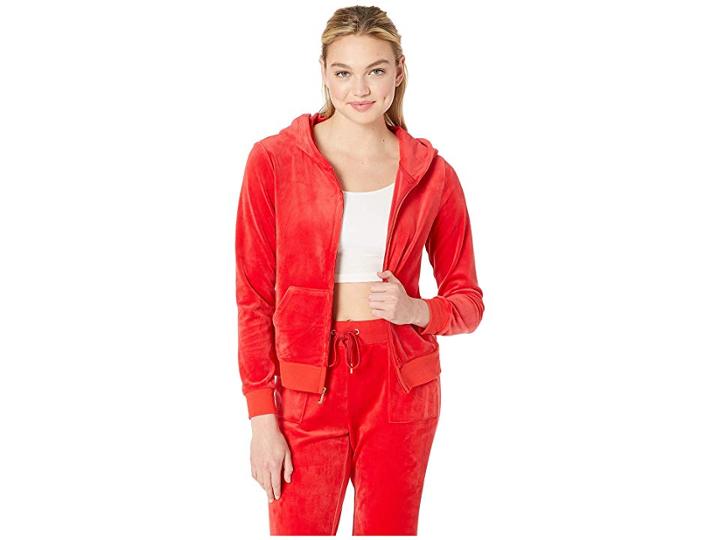 Juicy Couture Glitter Plastisol Crown Hoodie (true Red) Women's Clothing
