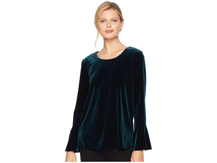 Calvin Klein Velvet Long Sleeve Bell Sleeve Top (malachite) Women's Clothing