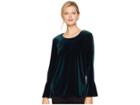 Calvin Klein Velvet Long Sleeve Bell Sleeve Top (malachite) Women's Clothing