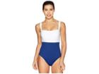 Lauren Ralph Lauren Rib/jersey Blocking Over The Shoulder Underwire One-piece (indigo) Women's Swimsuits One Piece
