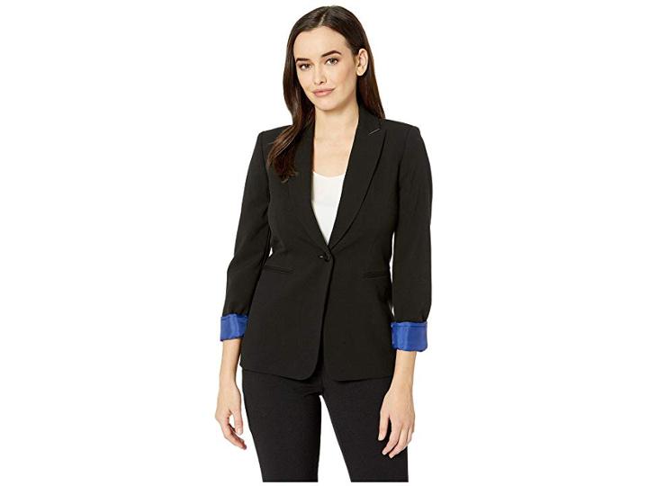 Tahari By Asl Bistretch One-button Jacket (black/cream/cobalt) Women's Jacket