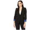 Tahari By Asl Bistretch One-button Jacket (black/cream/cobalt) Women's Jacket