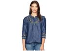 Catherine Catherine Malandrino Long Sleeve Embroidered Dolman Sleeve Top (tencil Blue) Women's Long Sleeve Pullover